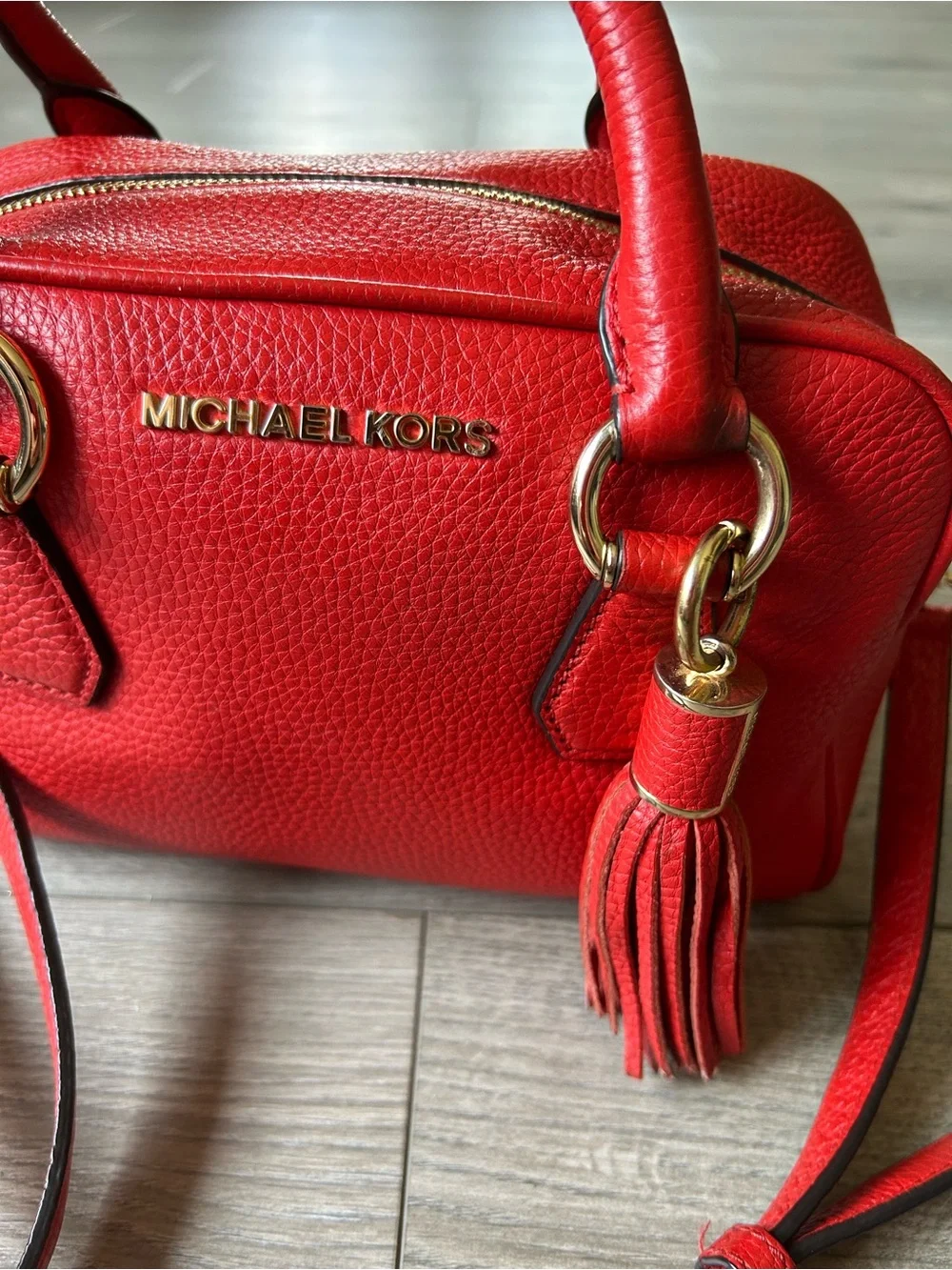 Michael Kors Red Leather Bedford Satchel